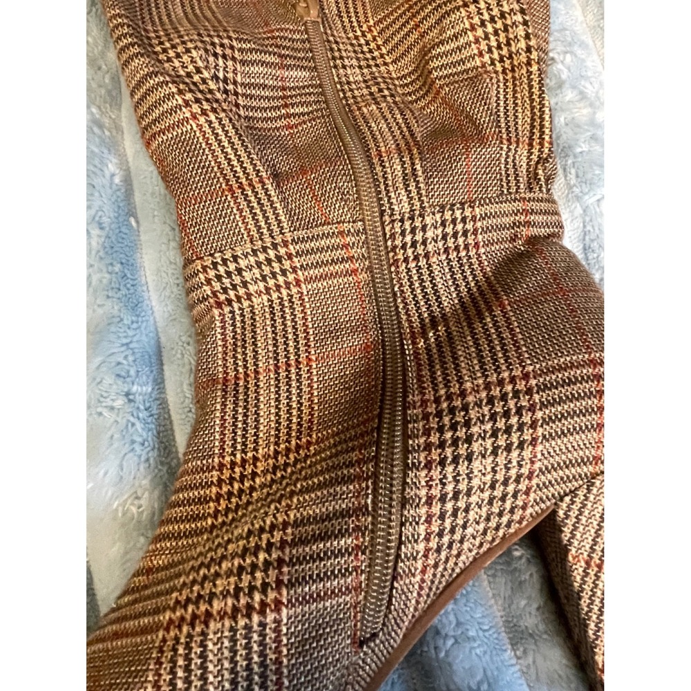 Brown Plaid Over The Knee Boots Women's Size 10 Stiletto Heel Lace Up Detail - Picture 3 of 7